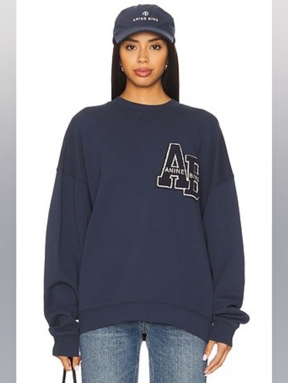 ANINE BING Miles Oversized Letterman Sweatshirt Washed Navy M L